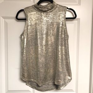 Silver metallic stretch mock neck tank NWT
